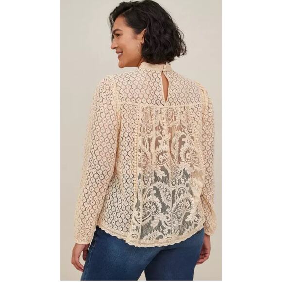 Torrid Mixed Lace Victorian High Neck Sheer Blouse – Plus 3X - Picture 6 of 12